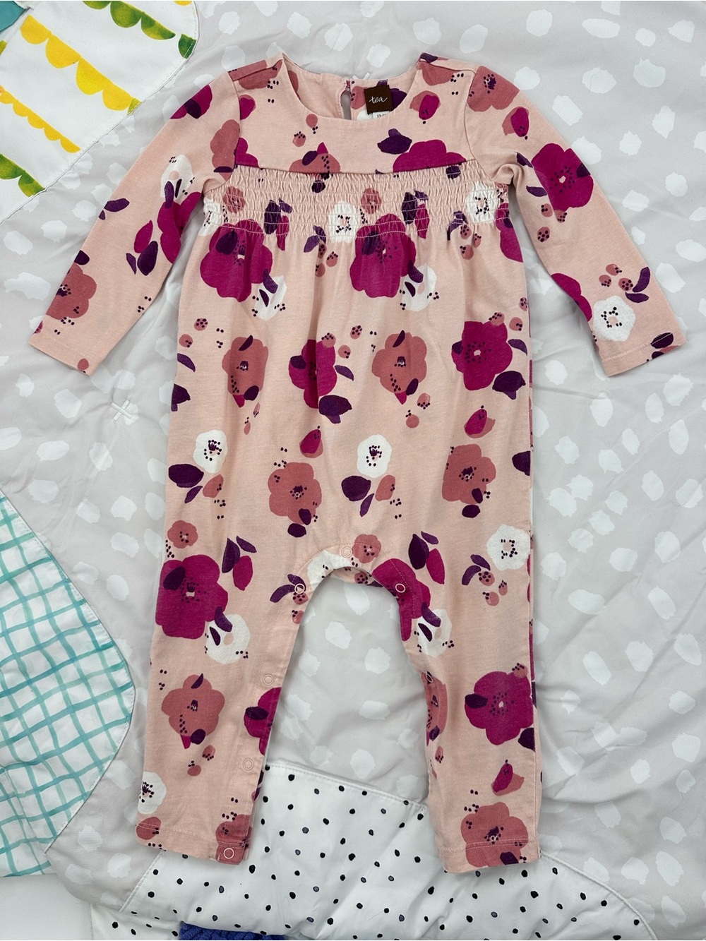 Tea Collection Baby Girl Pink Floral & Striped Romper Bundle Size 12-18 Months - Picture 2 of 8